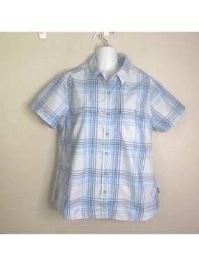 Eddie Bauer Adventure Blue Plaid Button down Women's M UPF 50 Hiking Outdoor